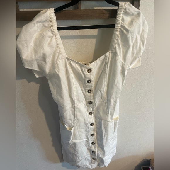 NWT Madewell Linen Cotton Puff Sleeve Mini Dress in Lighthouse Size 4 - Picture 2 of 7